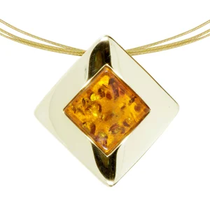 Nyloncollier mit Anhänger, Gold 333/000, 42 cm, Bernstein