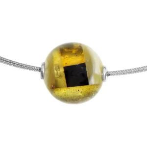 Edelstahlcollier 3/45 cm, Silber 925/000, Kugel 16 mm, Bernsteinmosaik