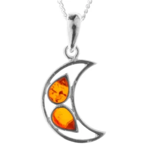 Kette mit Anhänger Mond, Silber 925/000, Bernstein, -Länge wählbar-