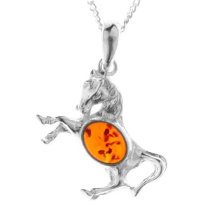 Kette mit Anhänger Pferd, Silber 925/000, Bernstein,-Länge wählbar-