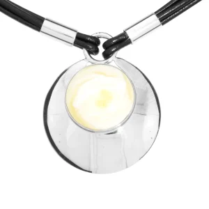 Ledercollier mit Anhänger Silber 925/000, Bernstein- Unikat