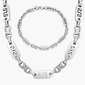Set Plattenkette Greek Design 6mm breit aus Edelstahl
